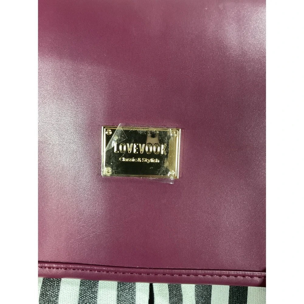 LOVEVOOK Laptop Messenger Bag Burgundy Black White Striped Satchel Briefcase